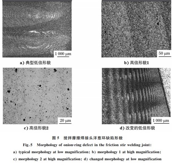 圖５ 攪拌摩擦焊接頭洋蔥環缺陷形貌