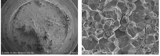 斷面宏觀形貌，裂紋源處斷口微觀形貌
