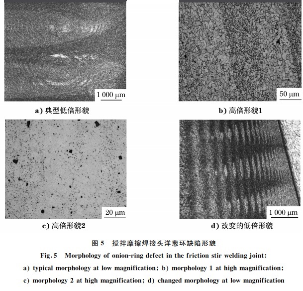 圖5 攪拌摩擦焊接頭洋蔥環缺陷形貌 圖5 攪拌摩擦焊接頭洋蔥環缺陷形貌